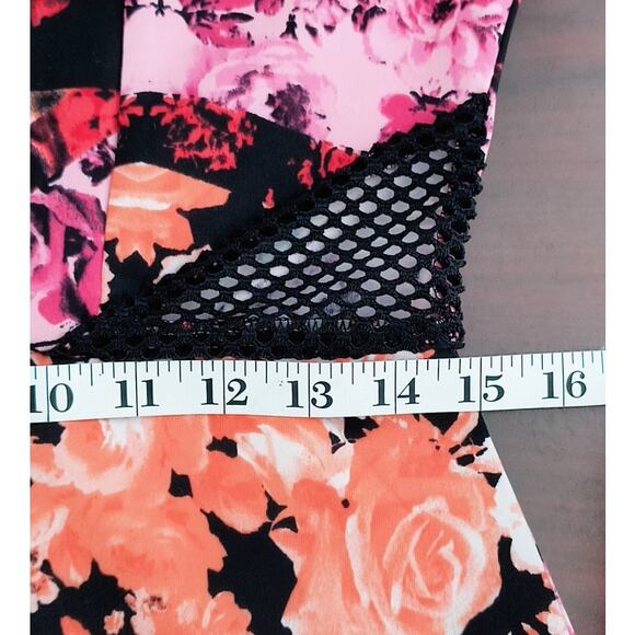Bailey Blue Stretch Knit & Mesh Dress Women's Sz L Multicolor Floral Sort Sleeve - Picture 6 of 12